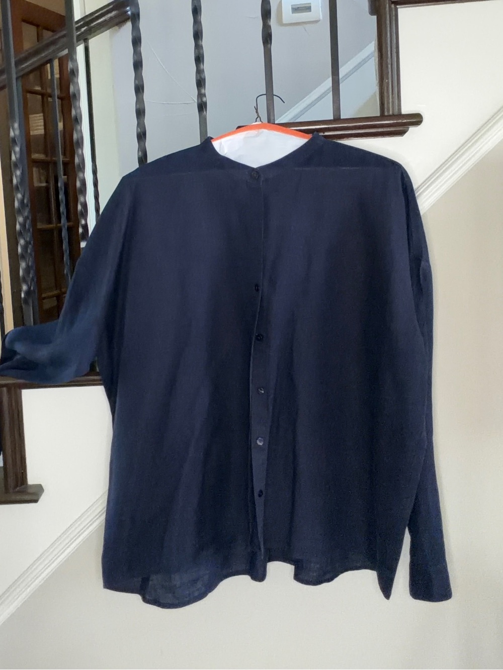 Eileen Fisher Navy Button-Front Linen Shirt